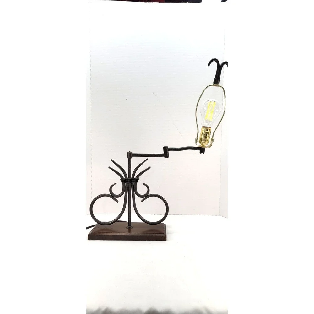 Vintage Wrought Iron Portable Table Lamp Western Style w Swing Arm 22